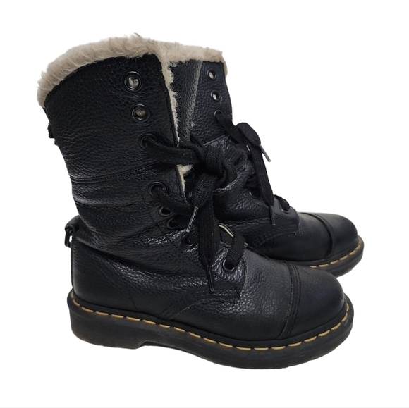 Dr. Martens Shoes - Dr Martens The Original Black Faux Fur High Top Laced Combat Boots Air cushion